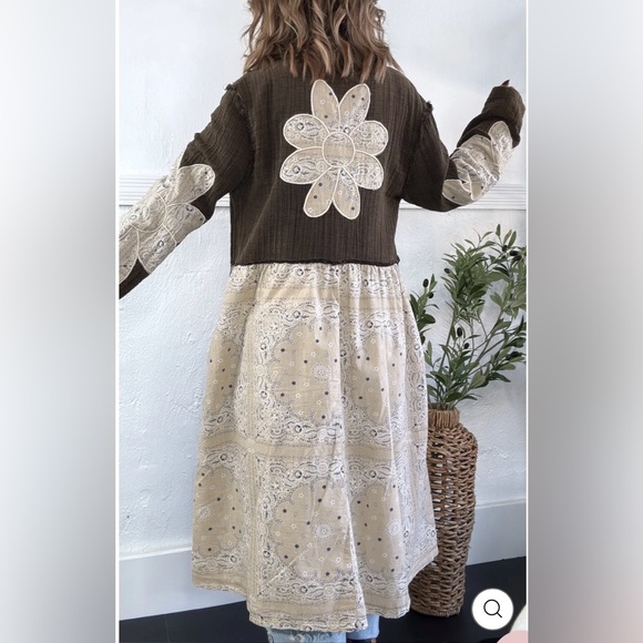 NWT POL Moonshadow oversized duster jacket in black cotton with white floral - Picture 3 of 11